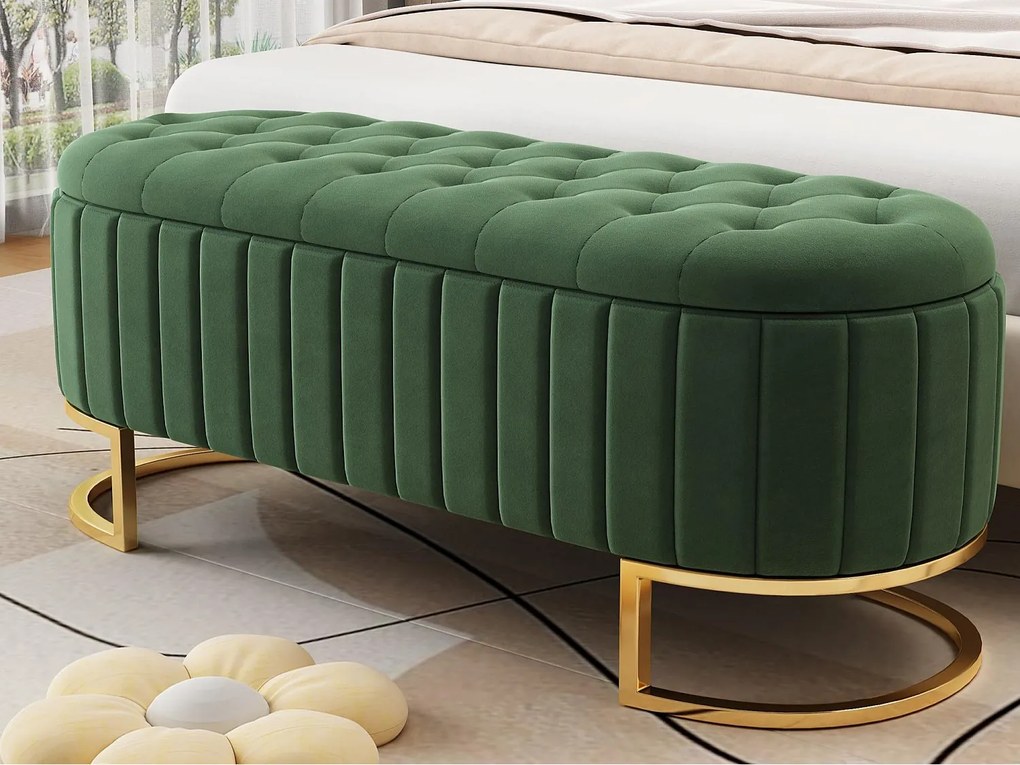Puf do przechowywania tapicerowany welurem - styl nowoczesny - Zielony