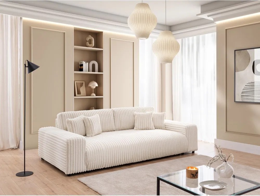 Kremowa sztruksowa rozkładana sofa ze schowkiem 260 cm Justin – Ropez