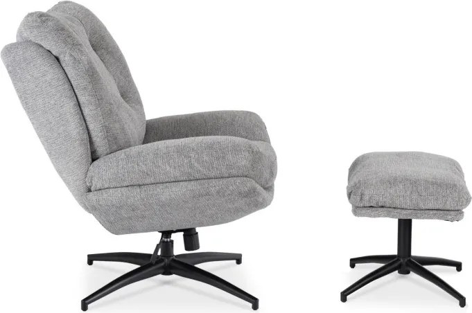 Fotel Wypoczynkowy Obrotowy FREMONT z Podnóżkiem Szary Nowoczesny