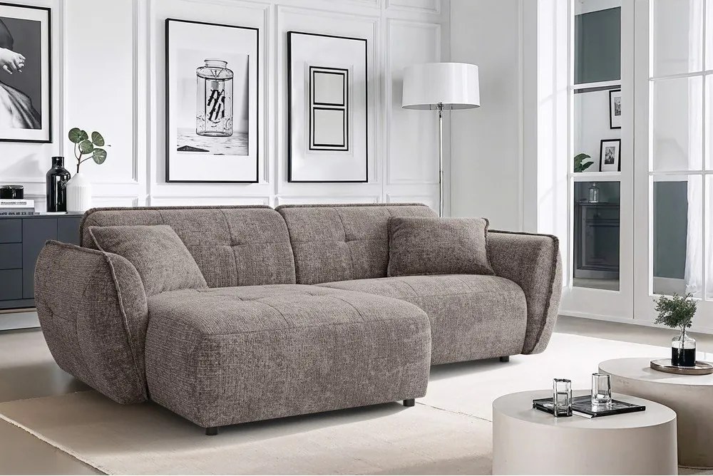 Szarobrązowy narożnik z tkaniny szenilowej (lewostronny/z szezlongiem) Nelia – Ropez