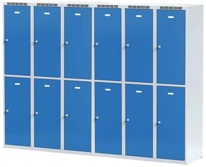 Szafka skrytkowa S6, 6 schowków, 1800 x 1200 x 500 mm, zamek obrotowy, drzwi czerwone