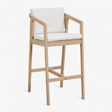 Taboret Ogrodowy Wysoki Z Drewna Akacjowego Kaela Jasny Akacjowy Brąz & ↑75 Cm & Tkaniny Gardenia Biel - Sklum