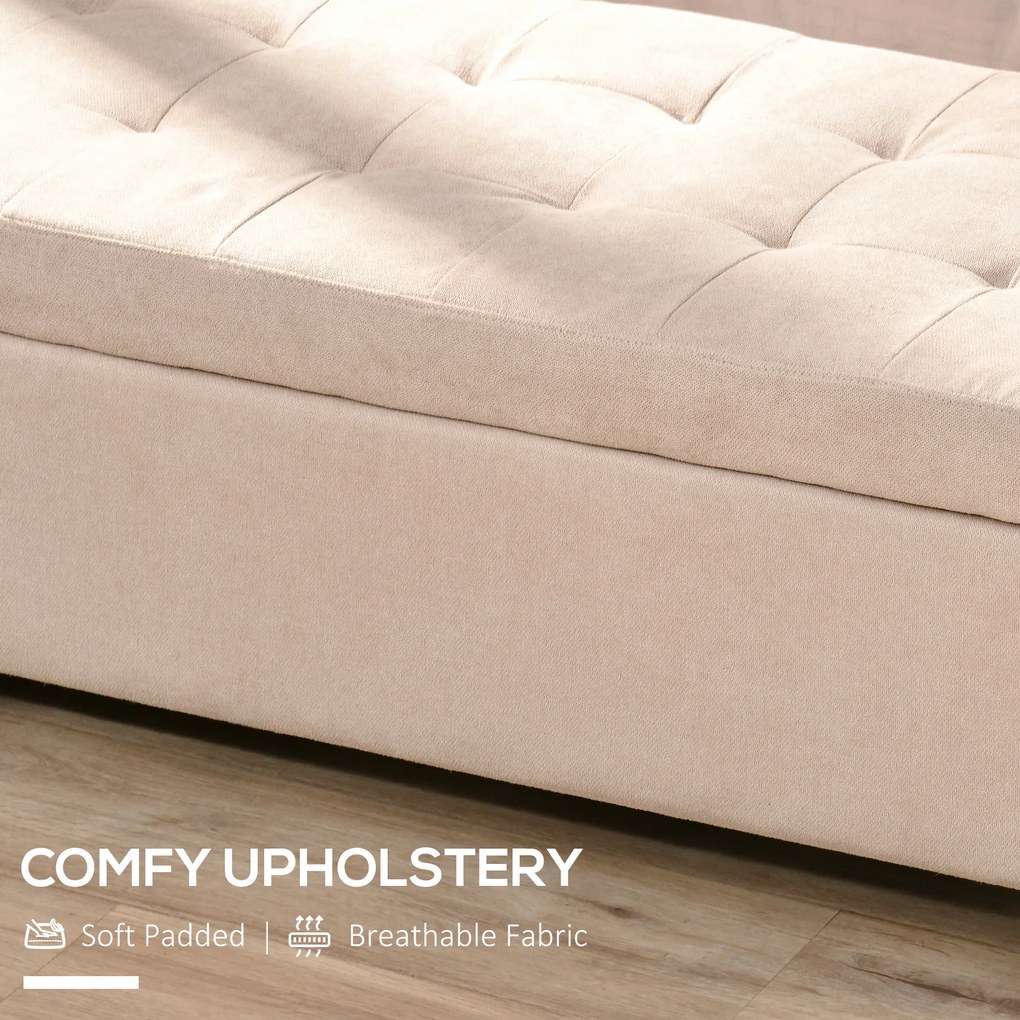 HOMCOM Ławka tapicerowana z miejscem do przechowywania, Guziki, do 120 kg, 125 x 49 x 41,5 cm, Beżowy