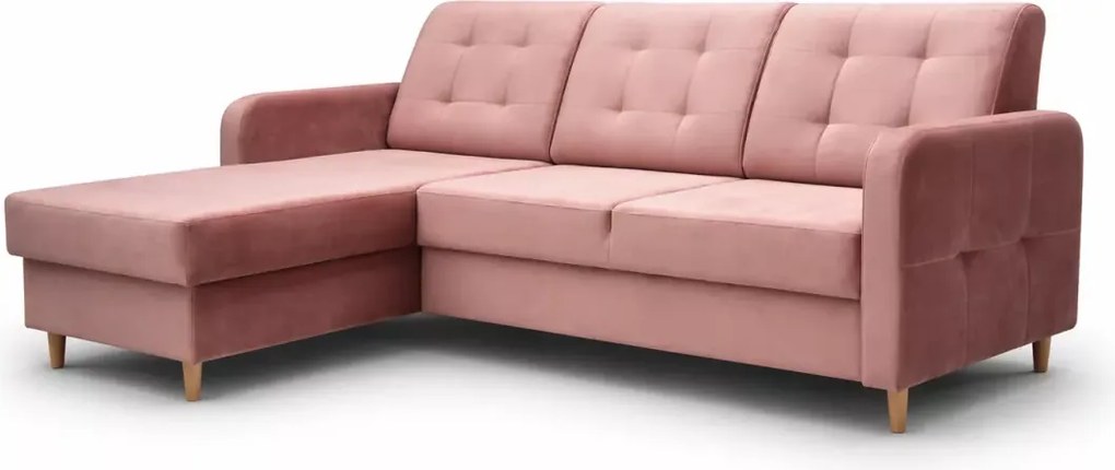 (Wyprzedaż) Stylowy tapicerowany narożnik Pink, różowy welur