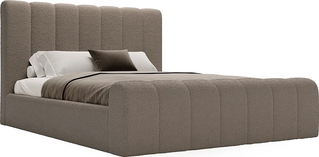 Emporius Valetta łóżko dwuosobowe 160x200 - wyoski przód, pojemnik, tkanina boucle - łóżko sypialniane w nowoczesnym stylu - ciemny szary (Anthology 18)