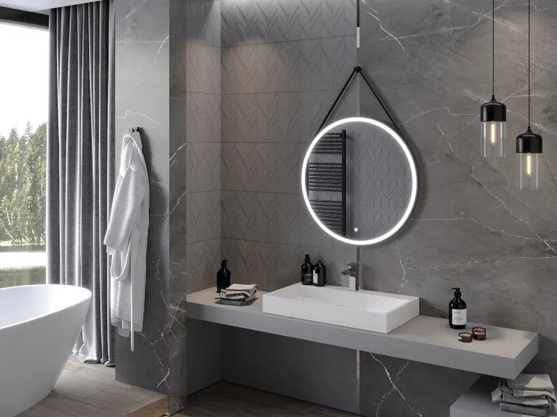 Mexen Reni lustro łazienkowe podświetlane, okragłes 80 cm, LED 6000K, antypara, rama czarna - 9812-080-080-611-70