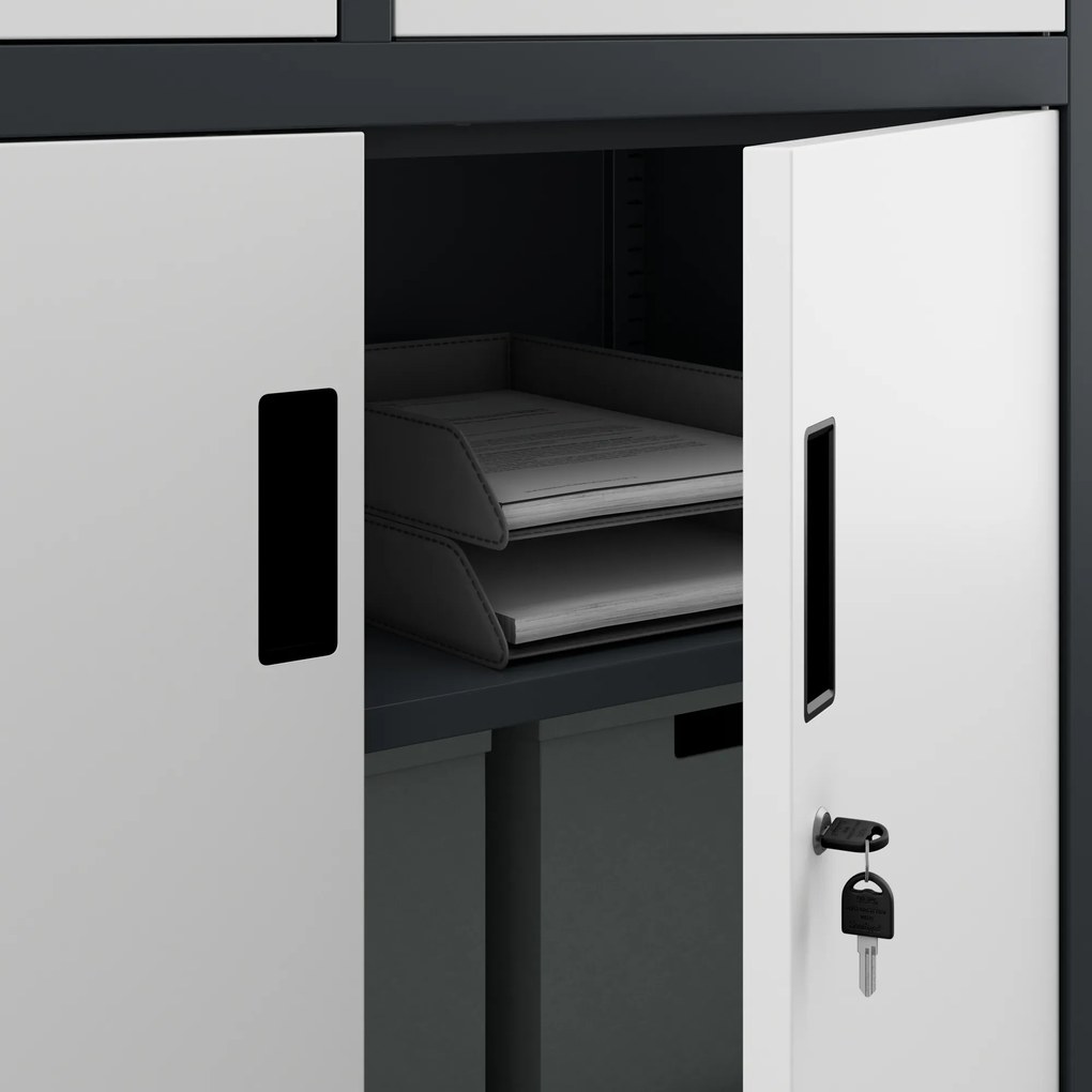 Biurowa szafa metalowa z sejfem na akta i dokumenty FILIP II, 900 x 1850 x 400 mm, antracytowo-biała