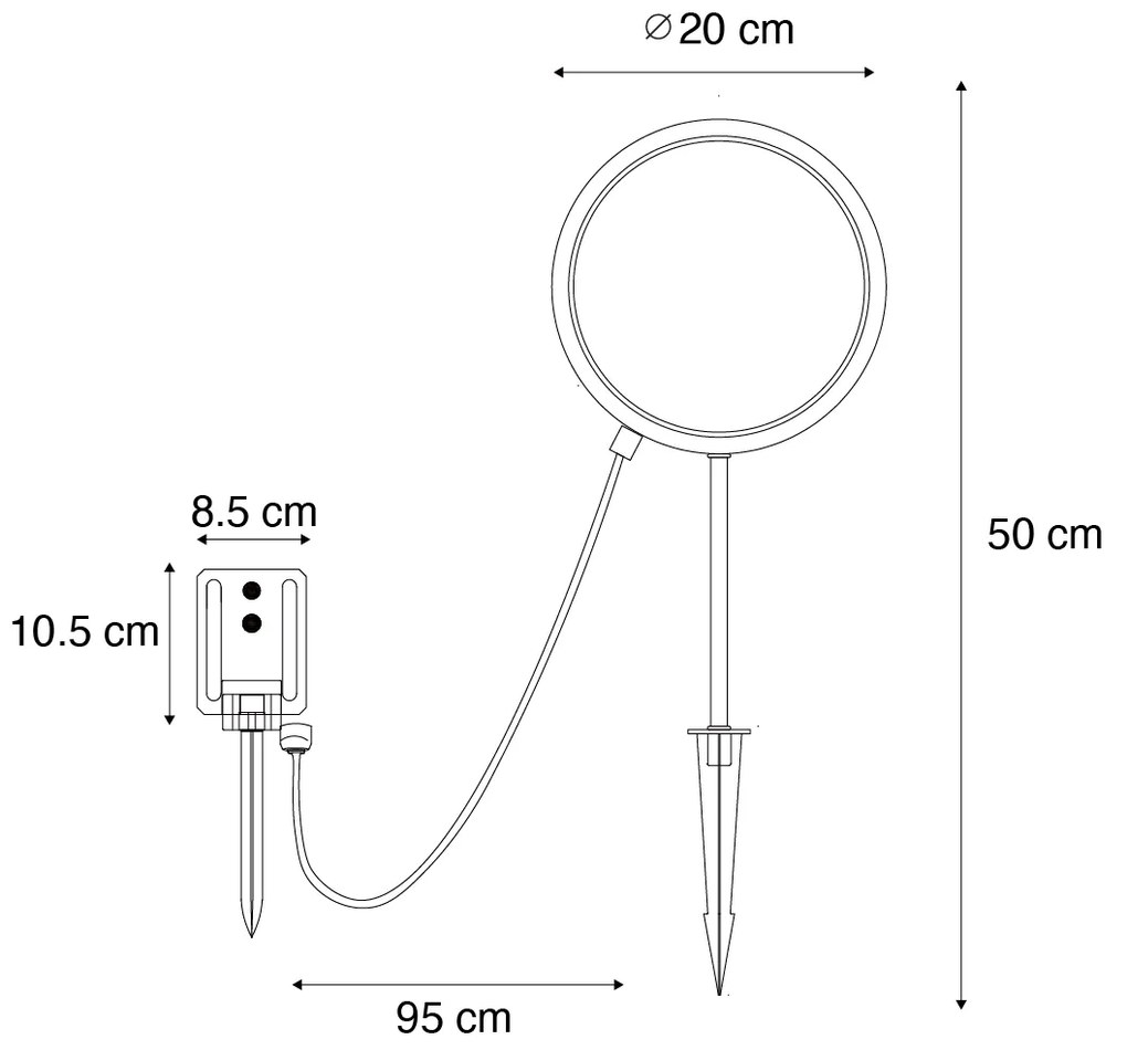 Lampa kolcowa czarna 50 cm z wbudowanym akumulatorem i panelem słonecznym LED IP65 - Adalind