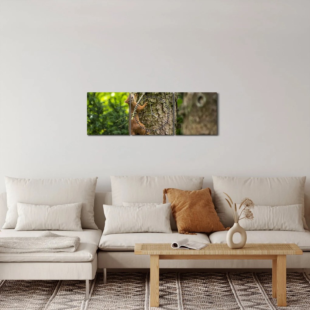 Obraz - wiewiórka (z zegarem) (90x30 cm)