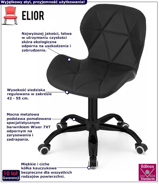 Czarny fotel obrotowy z ekoskóry do biurka - Infis 6X