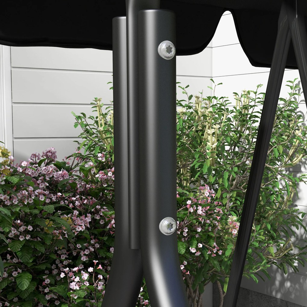 Outsunny Huśtawka ogrodowa 3-osobowa z regulowanym daszkiem stalowa czarna 172 x 110 x 153 cm