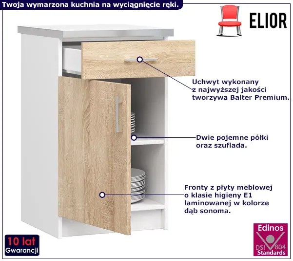 Dolna szafka kuchenna z blatem dąb sonoma 50 cm F0-P96