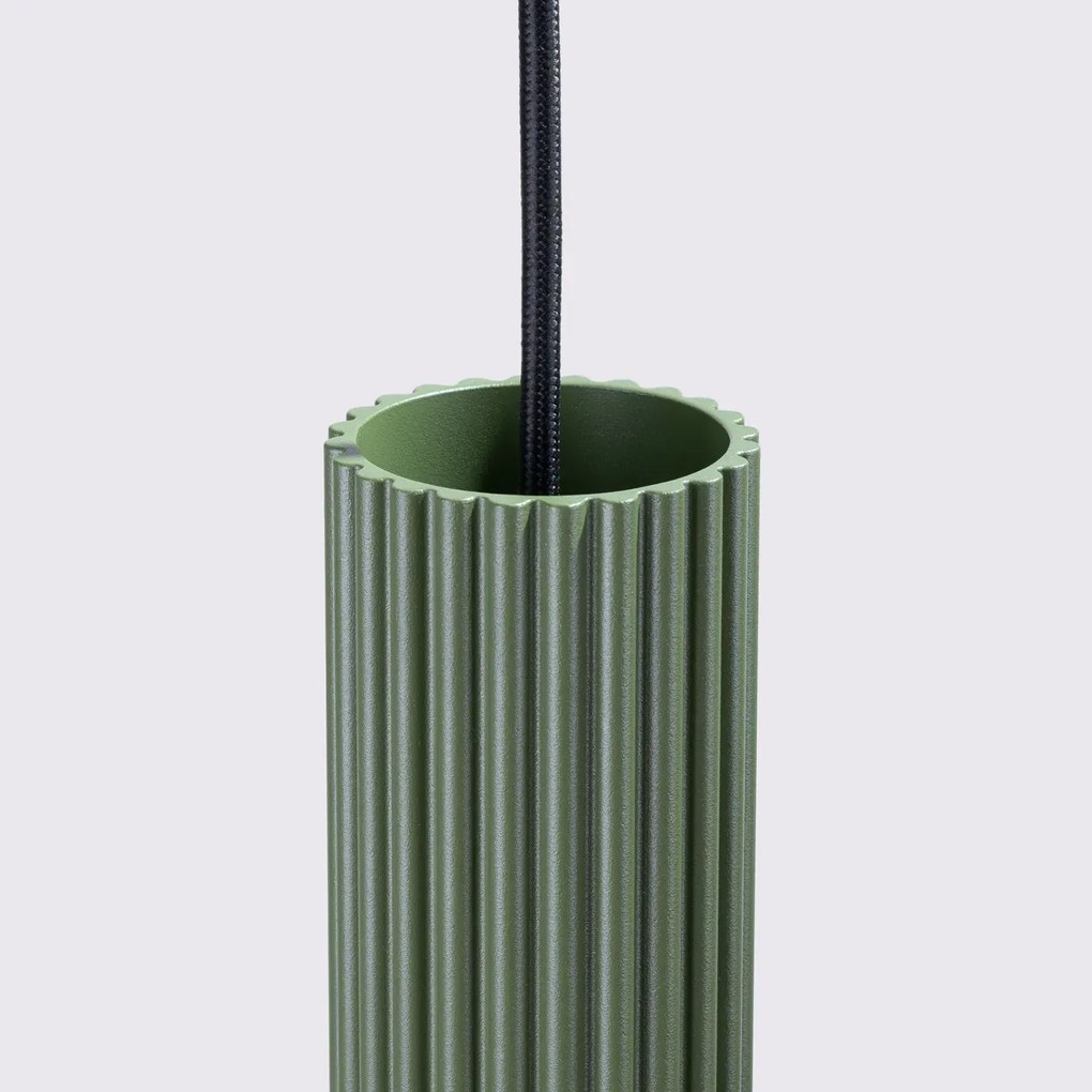 Lampa wisząca KARBON 3P zielona oliwka ryflowana SOLLUX  LIGHTING