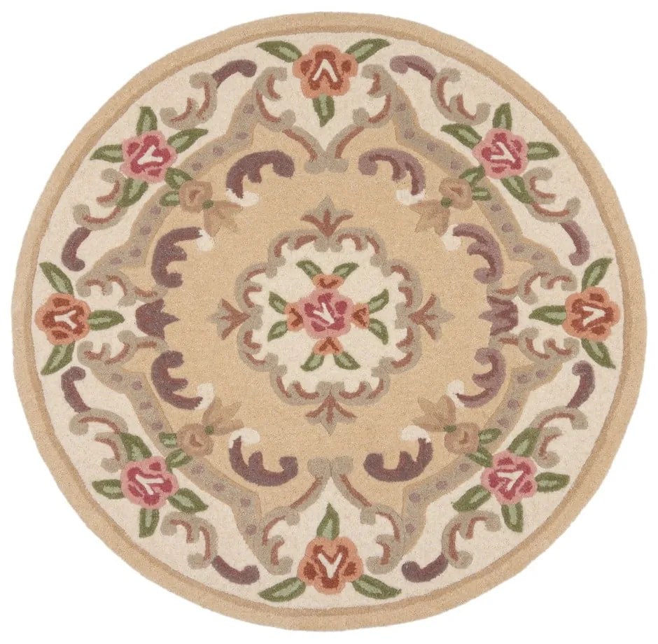 Beżowy wełniany dywan Flair Rugs Aubusson, ⌀ 120 cm