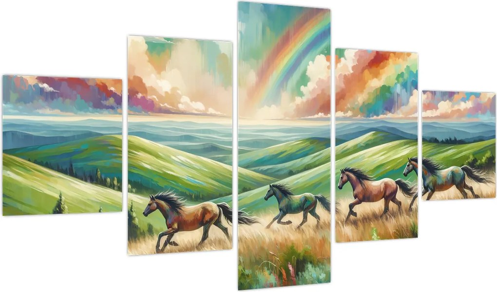 Obraz – Konie galopujące przez krajobraz (125x70 cm)