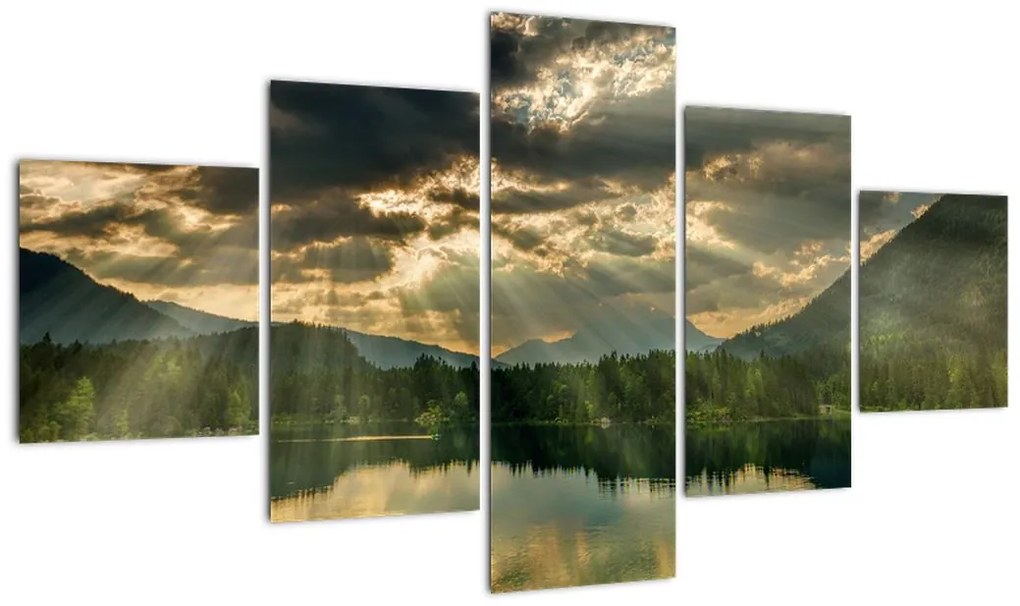 Obraz jeziora, przez które prześwieca słońce (125x70 cm)