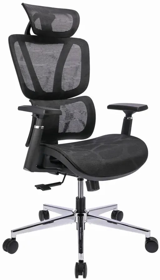 Czarny ergonomiczny fotel biurowy z zagłówkiem i podłokietnikami M3-F86