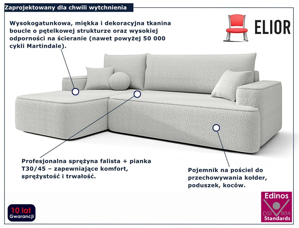 Biały rozkładany narożnik z pojemnikiem H7-H02