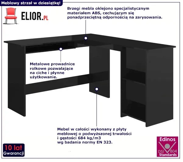 Czarne Biurko Do Gabinetu Połysk Oxel 5X