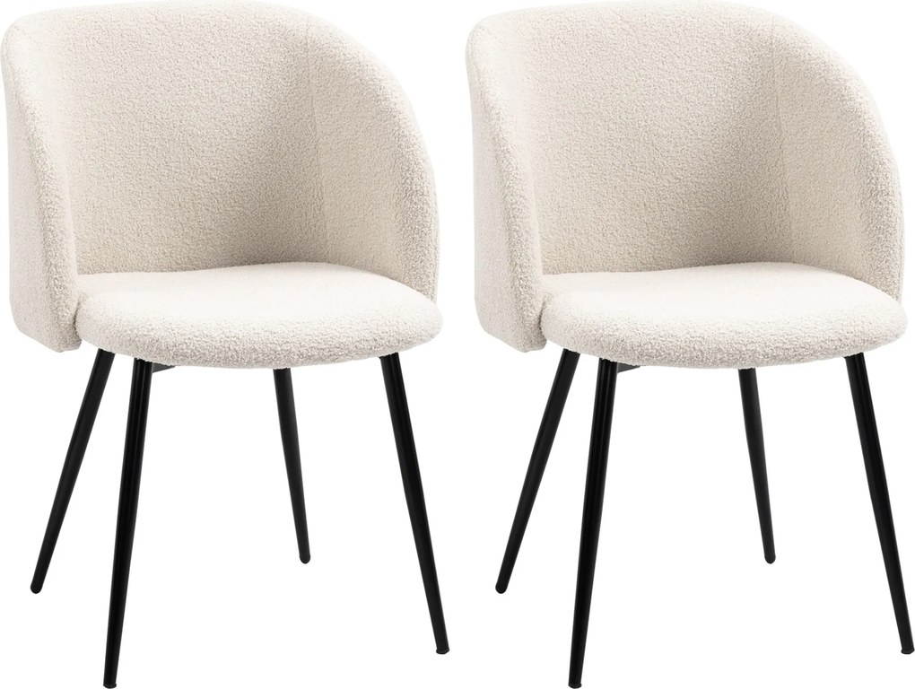 HOMCOM Zestaw 2 krzeseł jadalnych, krzesła tapicerowane z materiału, krzesła kuchenne ze stalowymi nogami, z ergonomicznym oparciem, kremowe