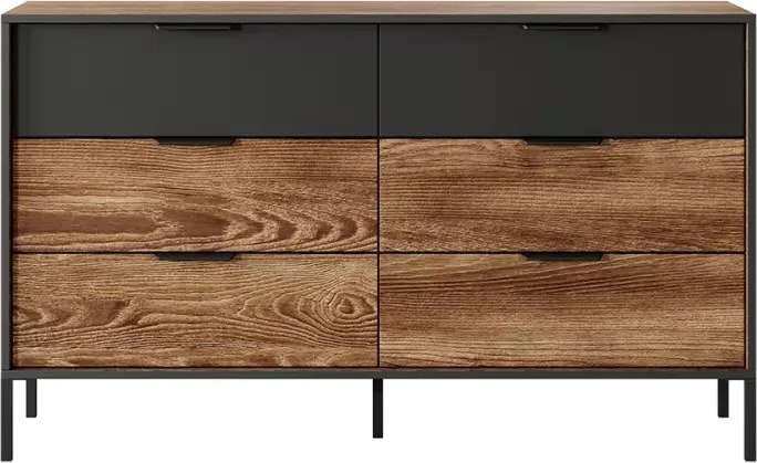 Komoda Janico – praktyczna i elegancka komoda z 6 szufladami w kolorze antracyt / kasztan