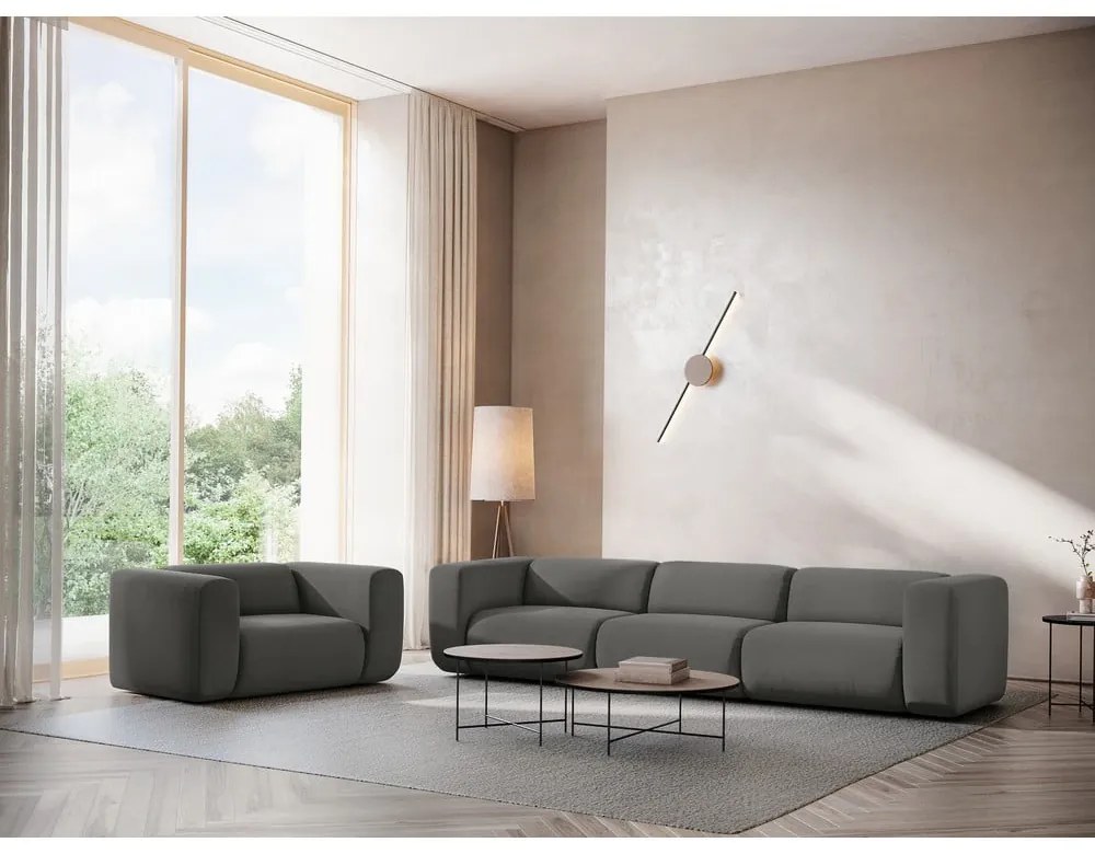 Szara aksamitna sofa 319 cm Ekahi – Makamii