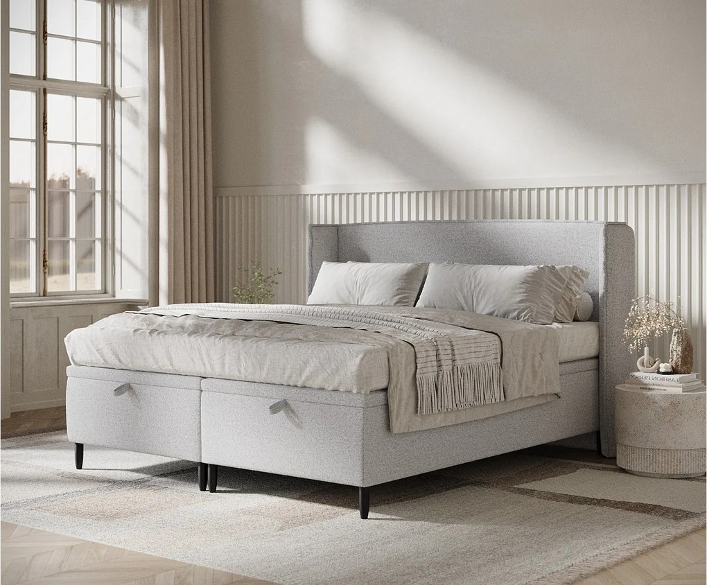 Łóżko tapicerowane w tkaninie plecionej Ritual - 140 x 200 cm - jasnoszary