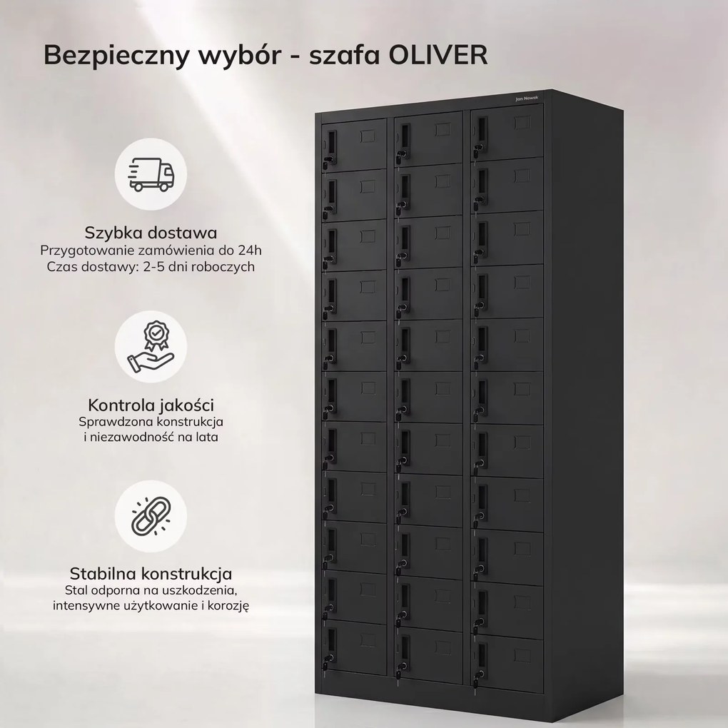 Metalowa szafa skrytkowa, depozytowa Oliver, 90x45x185 cm, kolor czarny