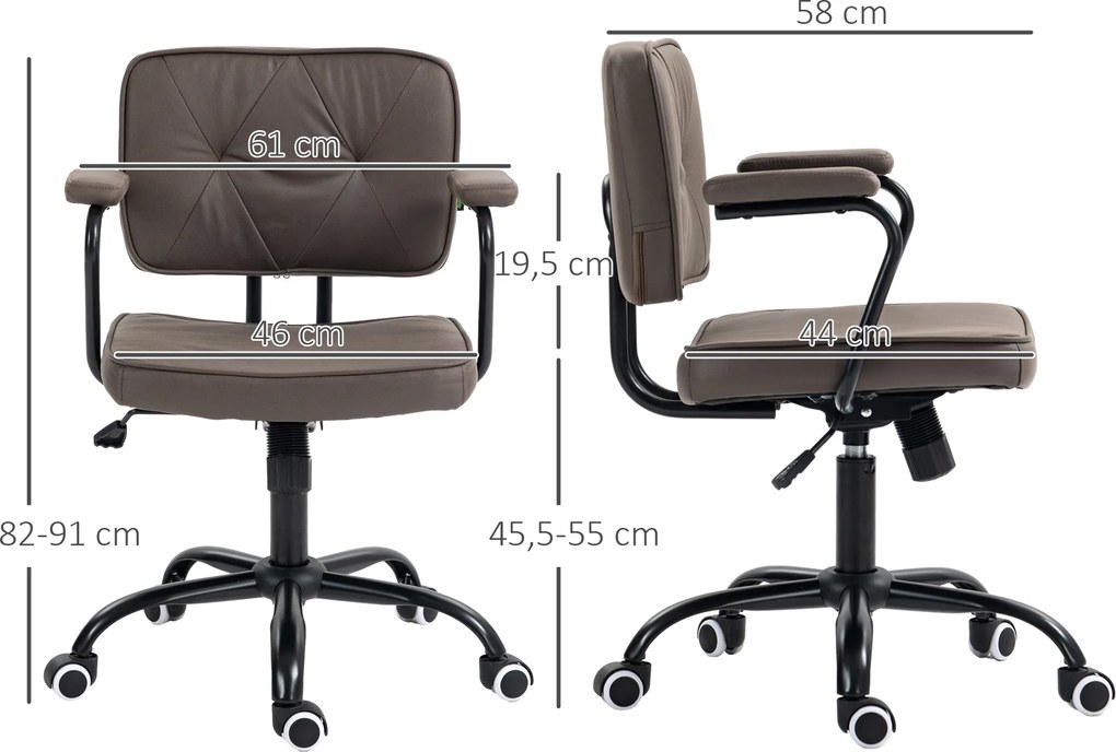 Vinsetto Krzesło Biurowe Komputerowe Design Retro Pikowanie Guziki Eko Skóra Regulowalne Wysokością Kawa