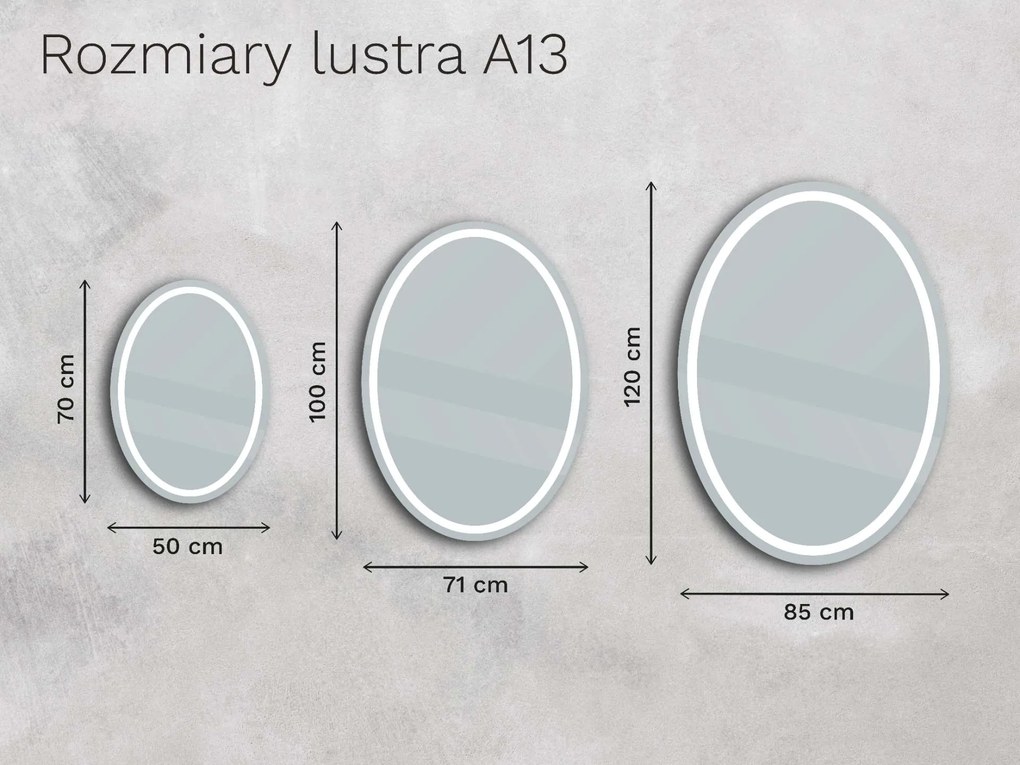 Owalne LED lustro do łazienki z oświetleniem A13