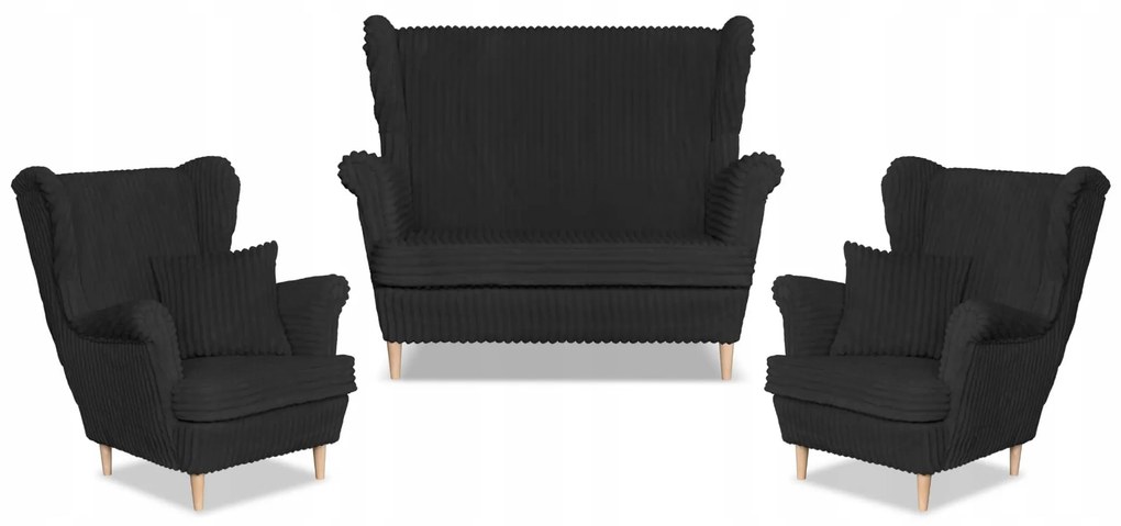 Zestaw uszak Rene Estella sofa fotele Family Meble czarny sztruks