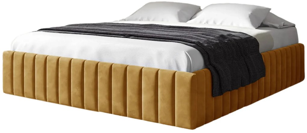 Musztardowe pikowane łóżko z pojemnikiem 5 rozmiarów Z8-M27