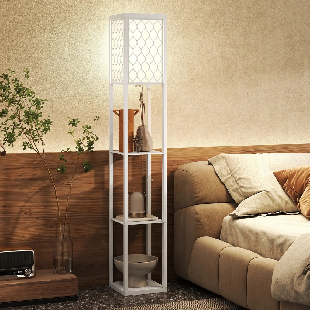 HOMCOM Lampa stojąca z półką, 3 półki, kompaktowe wymiary, MDF, biały | Aosom PL