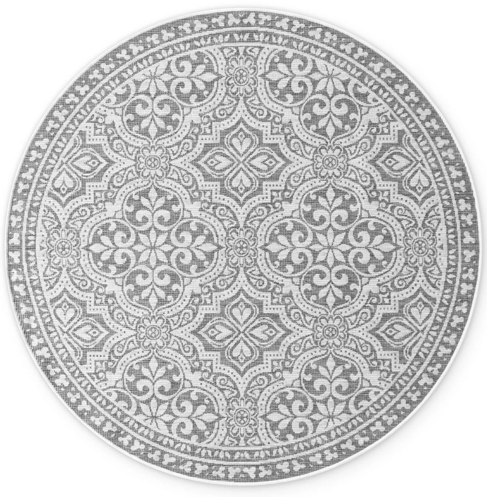Dywan zewnętrzny dwustronny Duet Ornament szaro-kremowy 160 cm x 160 cm koło