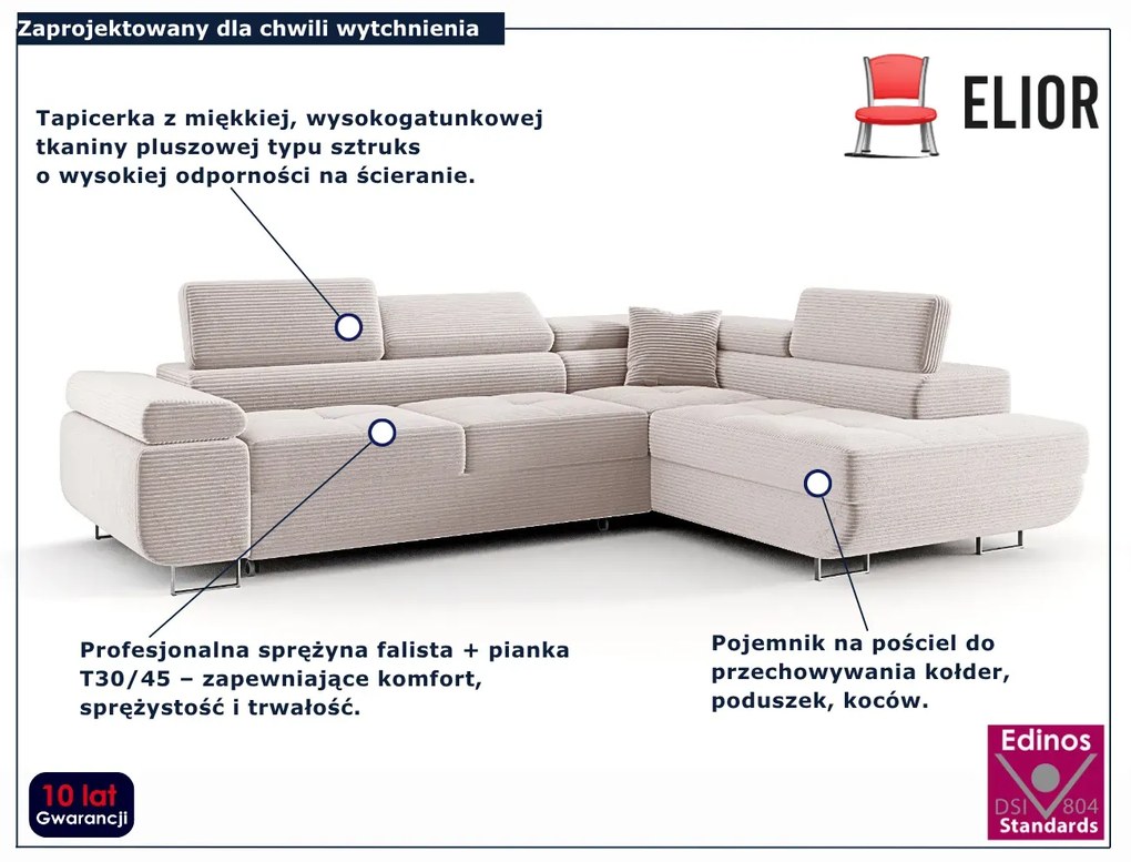 Kremowy sztruksowy narożnik rozkładany M4-L50