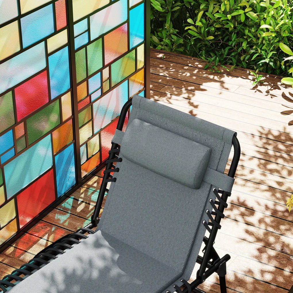 Outsunny Leżak ogrodowy z wyściełaniem i boczną kieszenią, Leżak basenowy, Szary