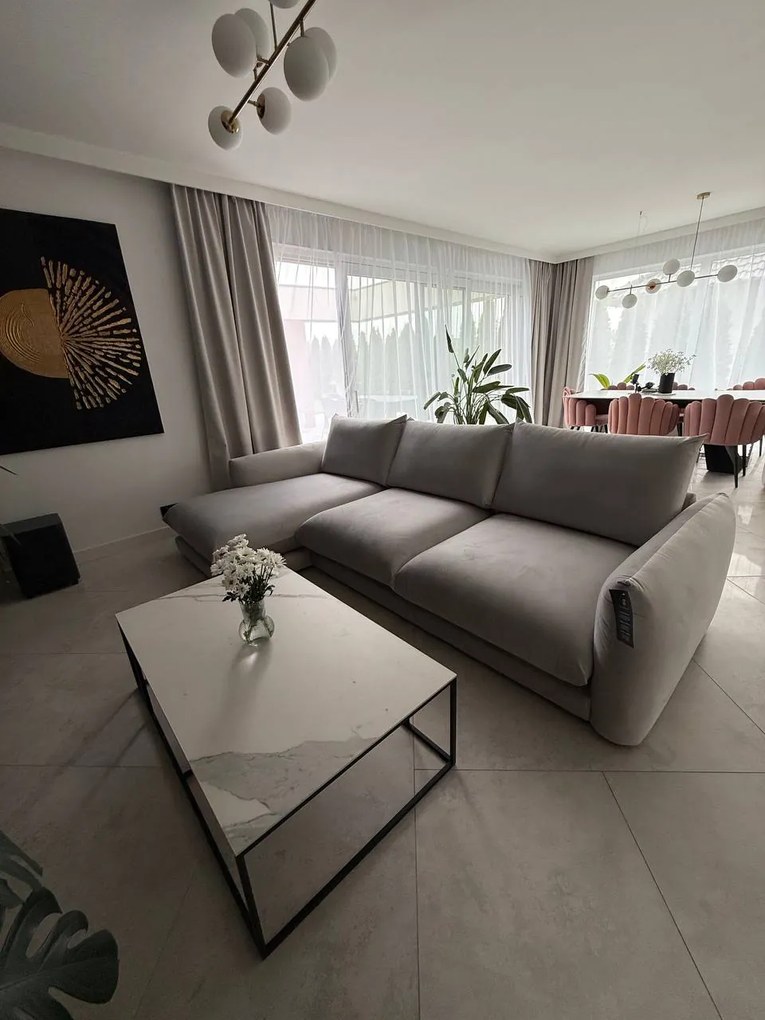 Sofa narożna CXL by Christian Lacroix z aksamitu popiel light grey popiel Naima 316 cm, lewa