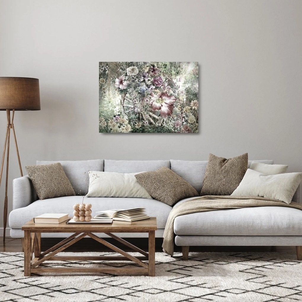 Obraz na szkle kwiatów na drewnianym kole (70x50 cm)