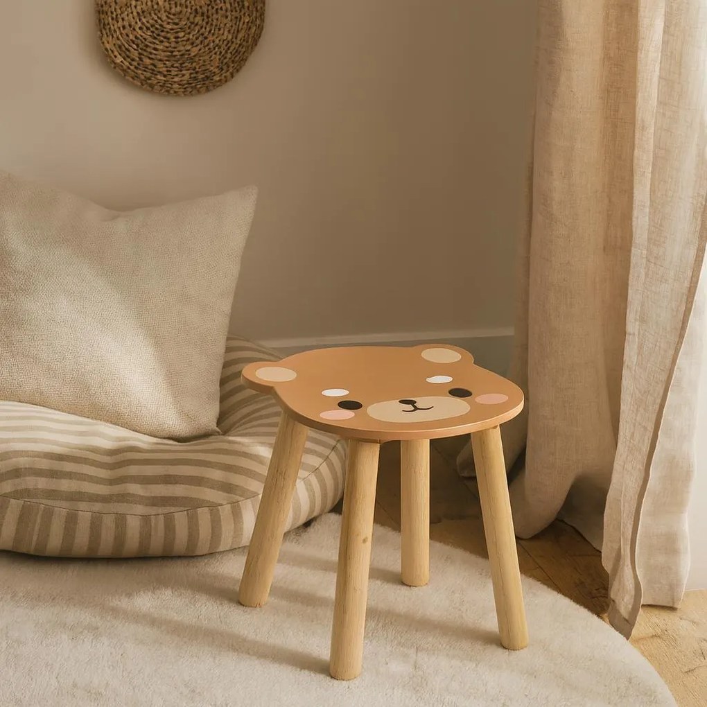 Drewniany stołek dziecięcy SAFARI z motywem zwierząt, 28 cm