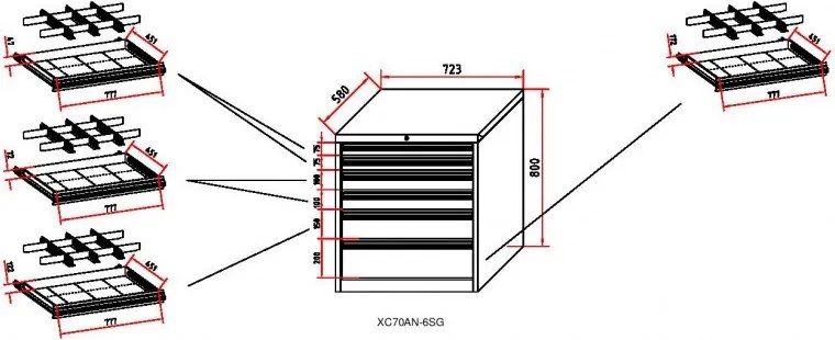 Szafka warsztatowa G345, 6 szuflad, szerokość 723 mm