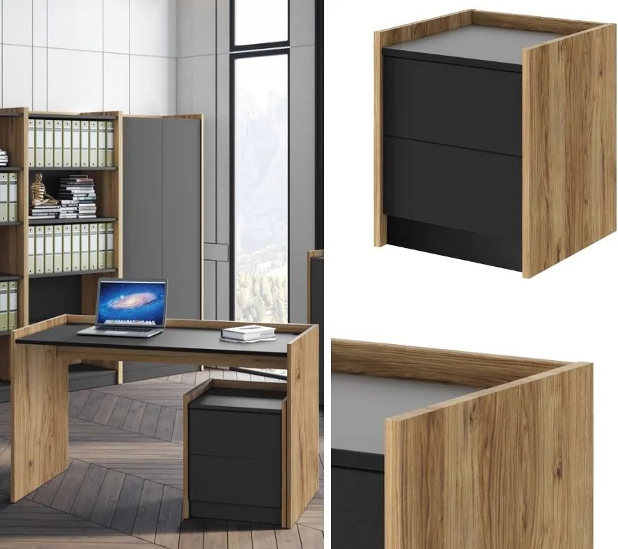 Szafka pod biurko Smart Hubertus dąb pradawny / czarny mat