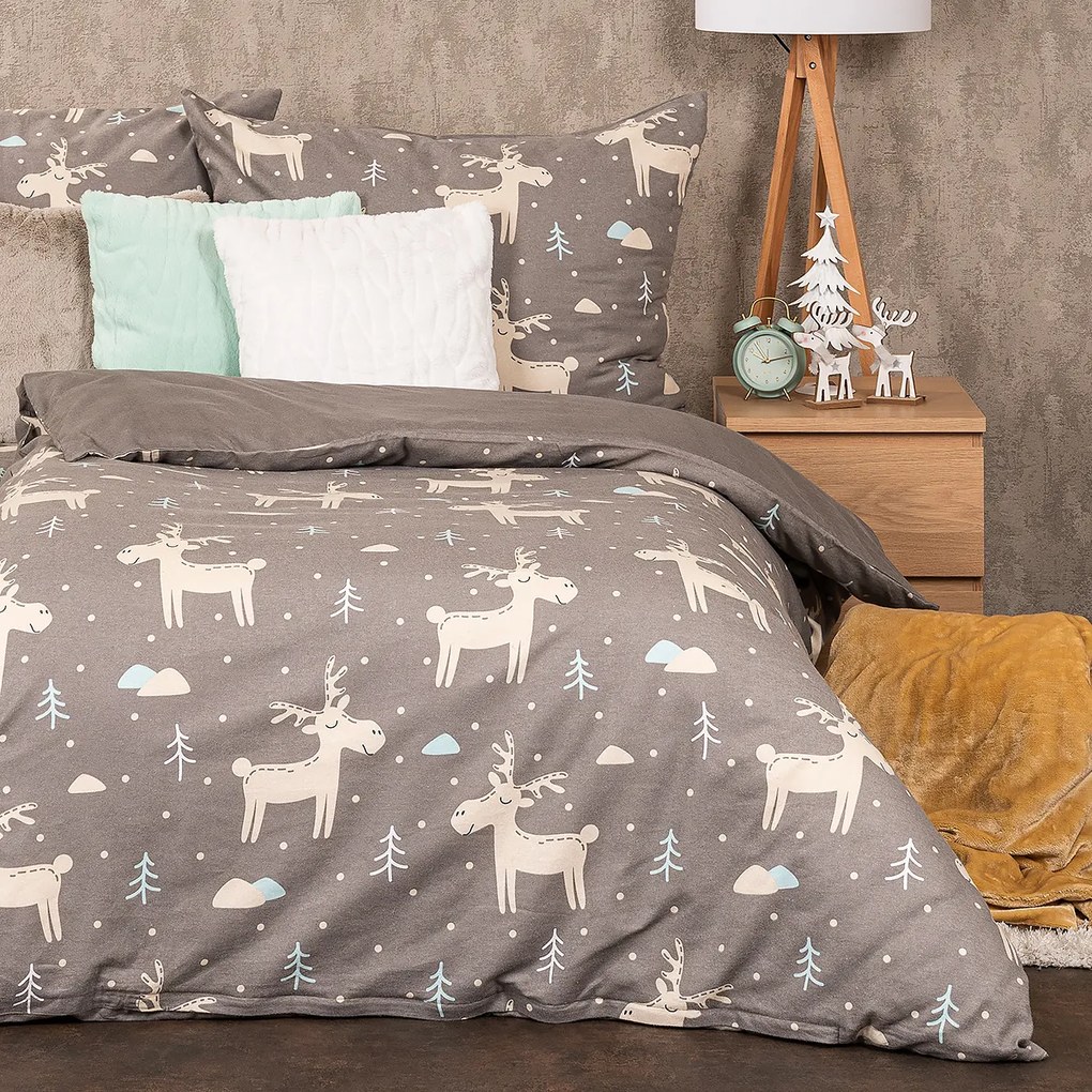 4Home Pościel flanelowa Happy reindeer, 140 x 200 cm, 70 x 90 cm