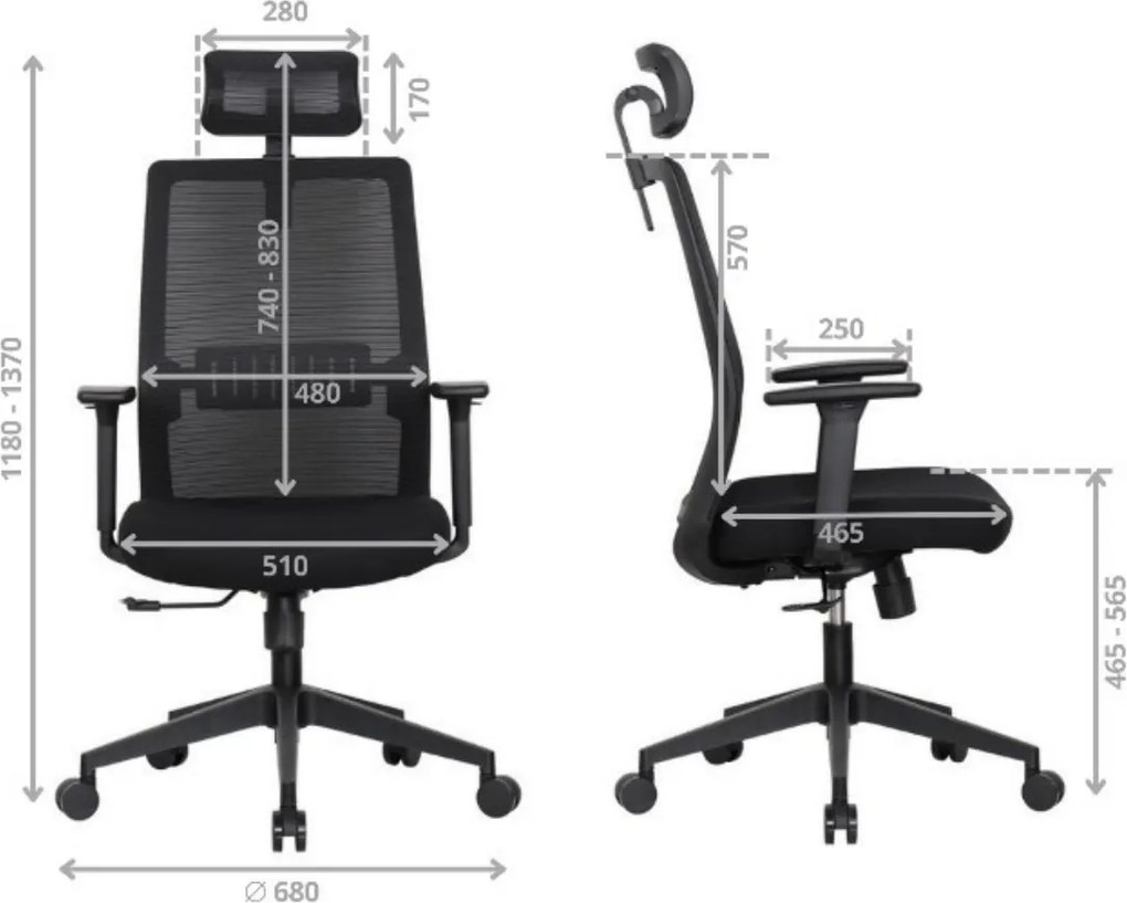 Fotel biurowy siatkowy Proton z zagłówkiem, zgodny z normą BHP