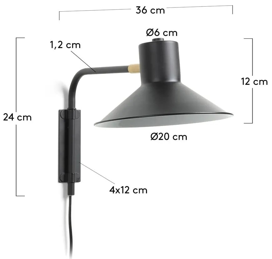 Czarny kinkiet ø 20 cm Aria – Kave Home