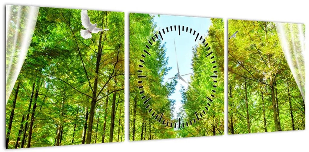 Obraz - Widok na las (z zegarem) (90x30 cm)