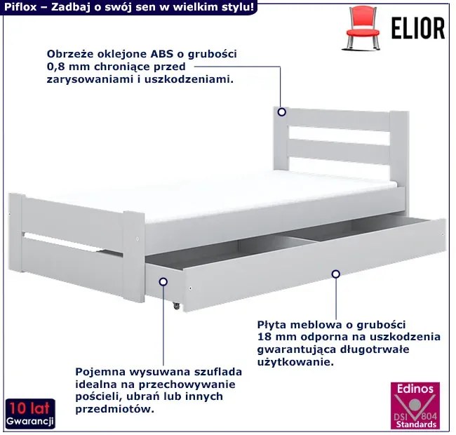 Białe klasyczne łóżko z szufladą i materacem 80x160 L6-H49