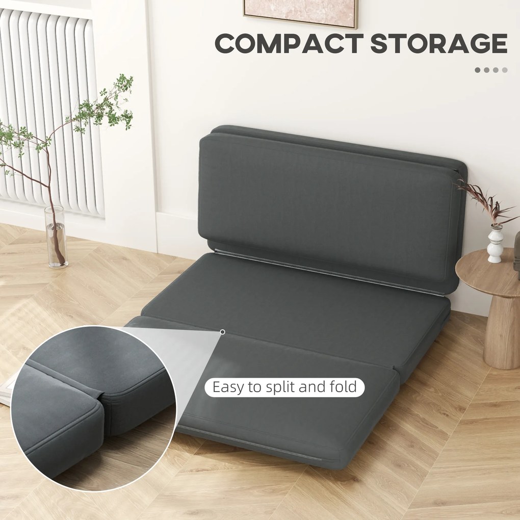 HOMCOM 3-w-1 Składany Fotel Relaksacyjny, Materac dla Gości, Dzielony, Szerokość 138 cm, Ciemnoszary