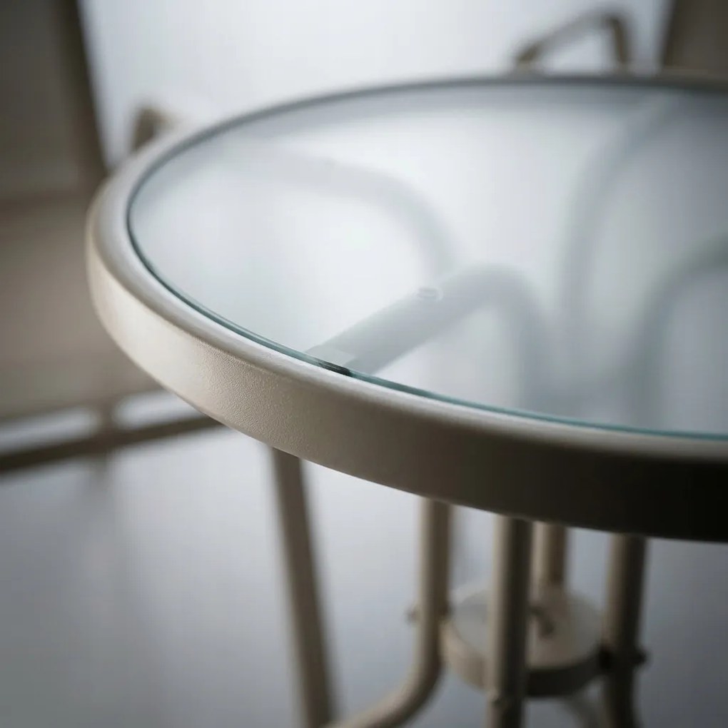 Zestaw mebli na balkon Boston 019 - okrągły stolik szklany i 2 krzesła, kolor beżowy