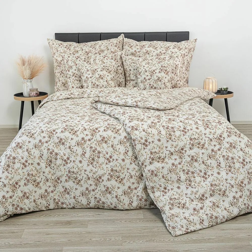 Kvalitex Pościel krepa Kvítí beżowa, 200 x 200 cm, 2 szt. 70 x 90 cm