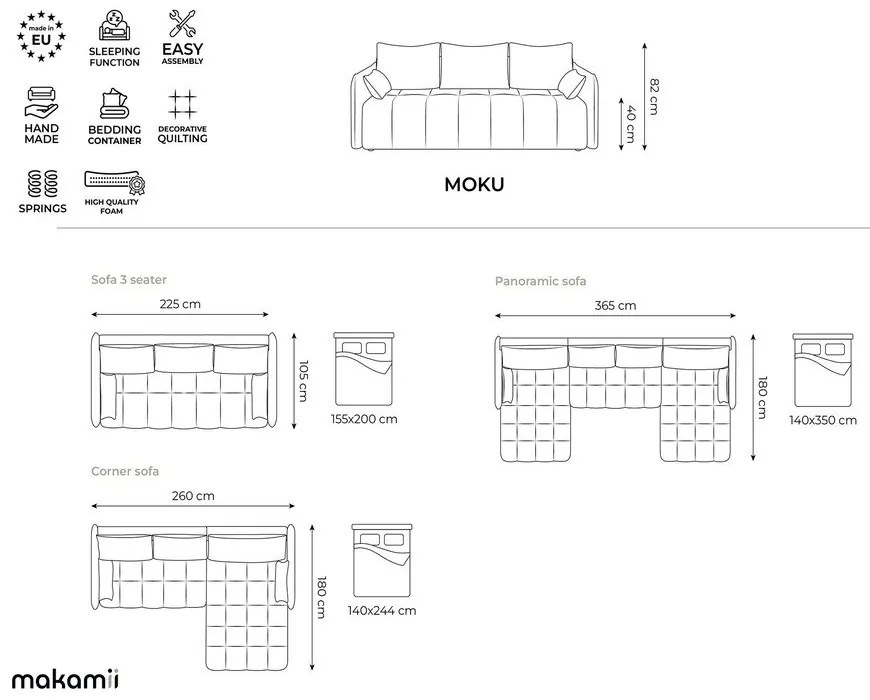 Rozkładana/ze schowkiem sofa w kolorze khaki 225 cm Moku – Makamii